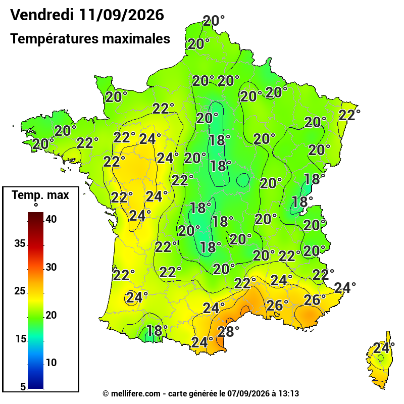 Prévision Températures maxi11/09