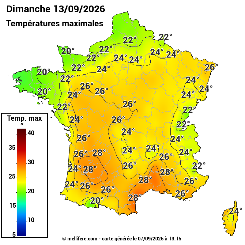Prévision Températures maxi13/09