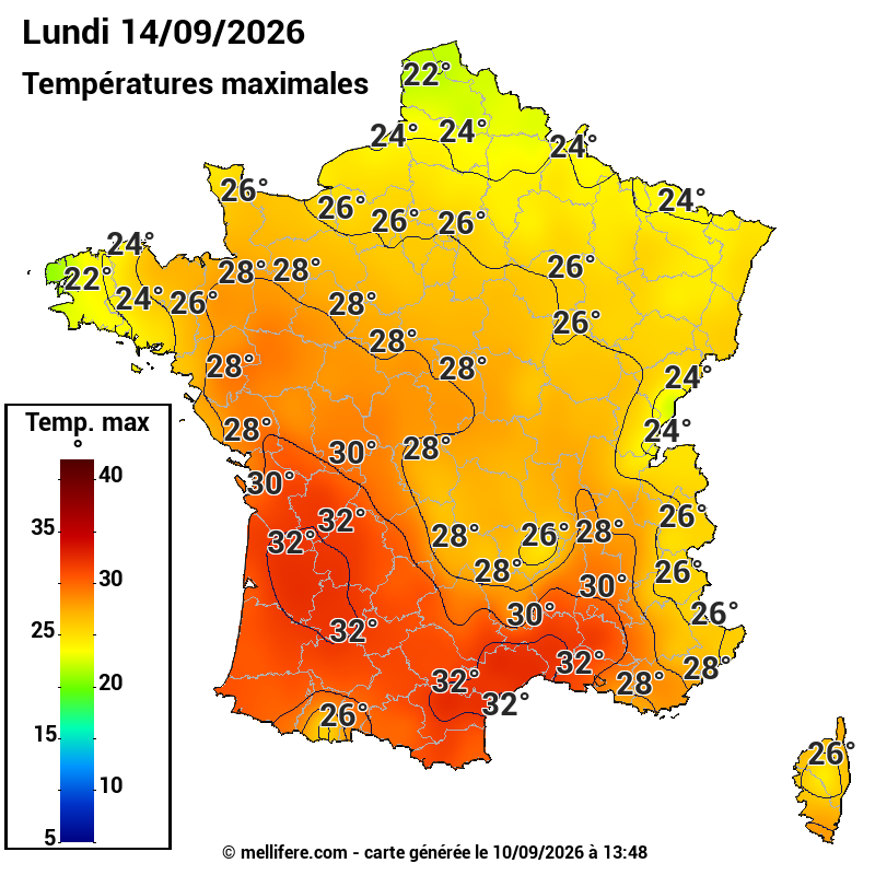 Prévision Températures maxi14/09