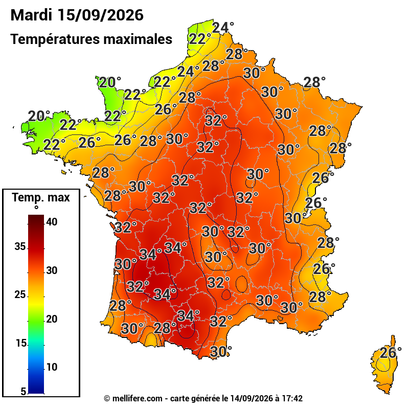 Prévision Températures maxi15/09