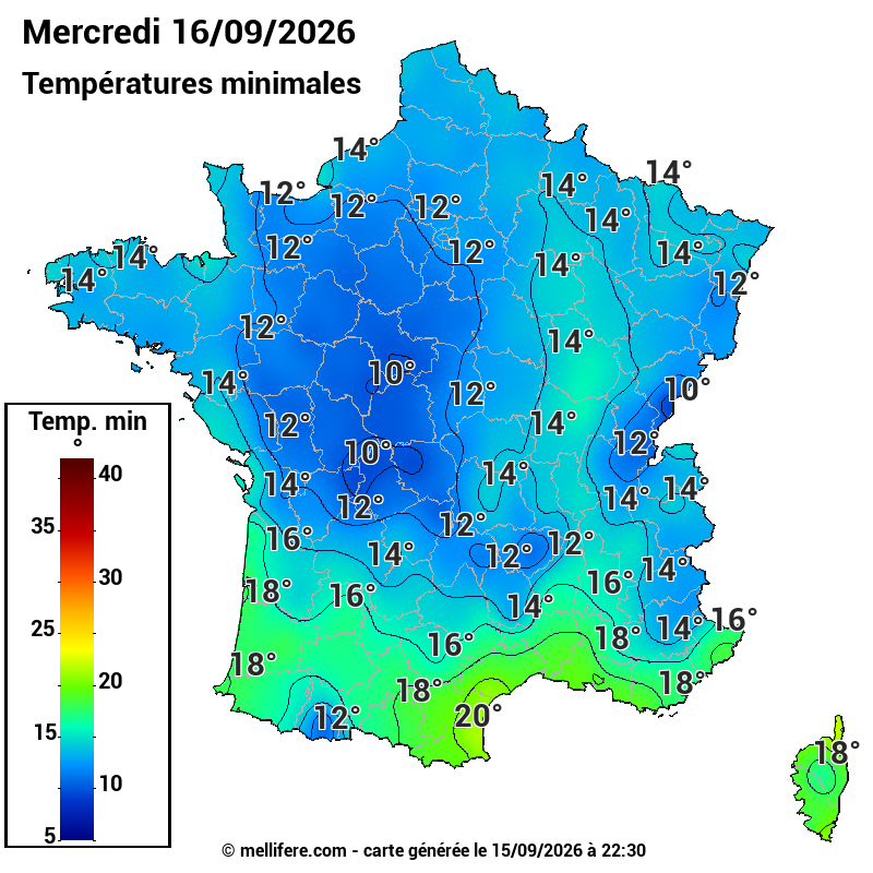 Prévision Températures mini 16/09