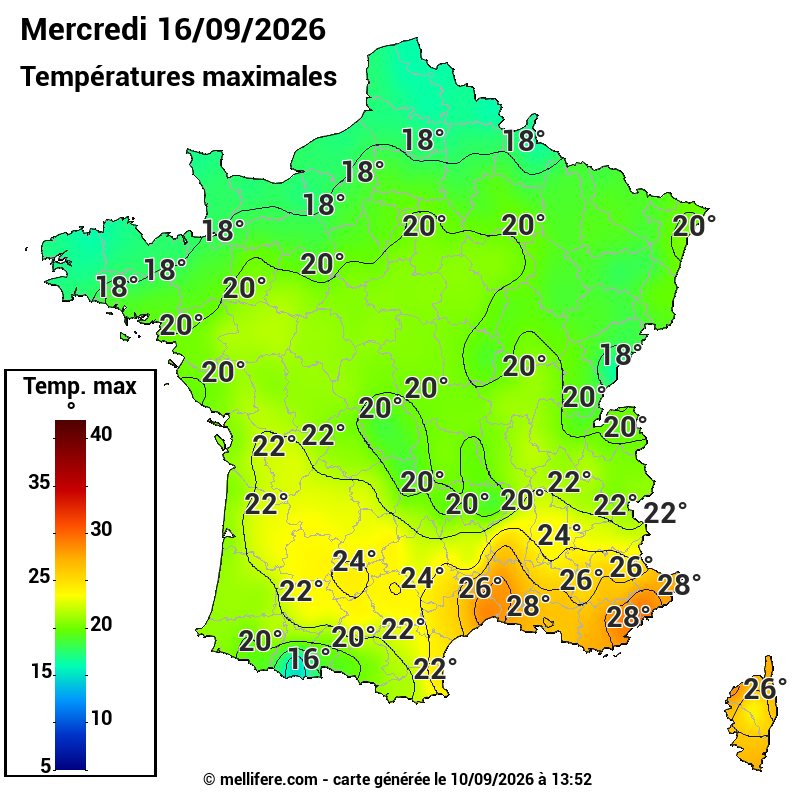Prévision Températures maxi16/09
