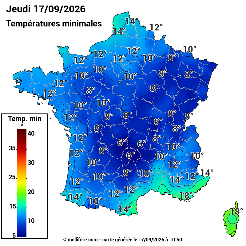 Prévision Températures mini 17/09