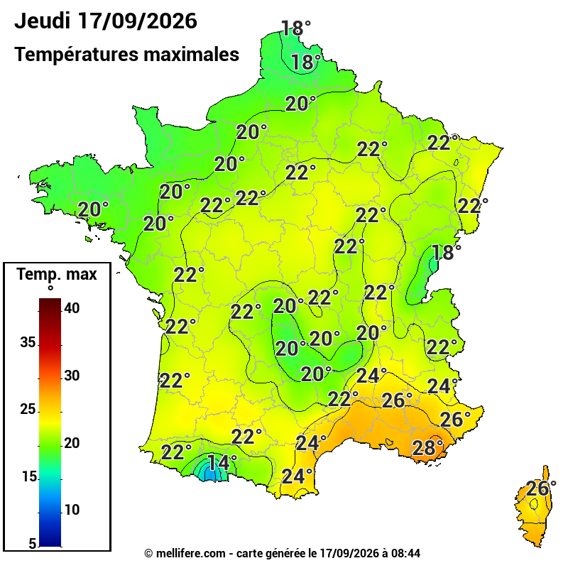 Prévision Températures maxi17/09