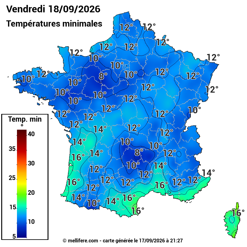 Prévision Températures mini 18/09