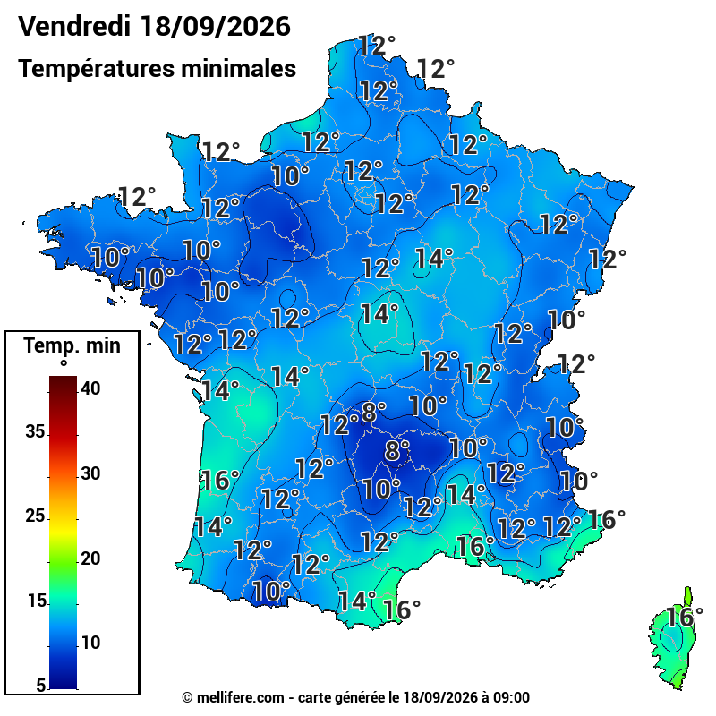Prévision Températures mini 18/09