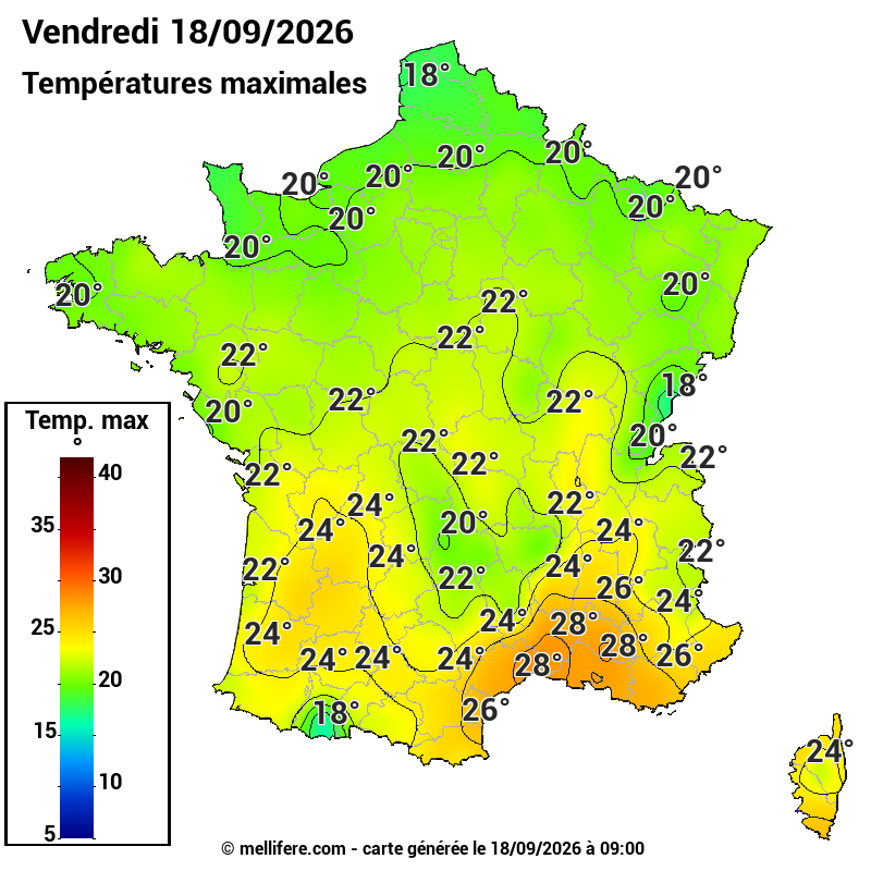 Prévision Températures maxi18/09