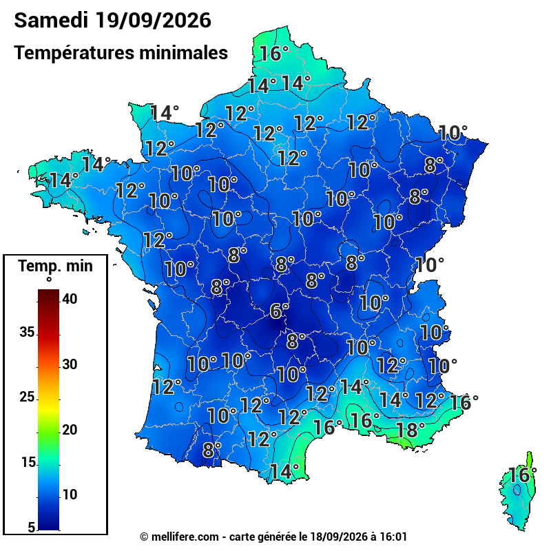 Prévision Températures mini 19/09