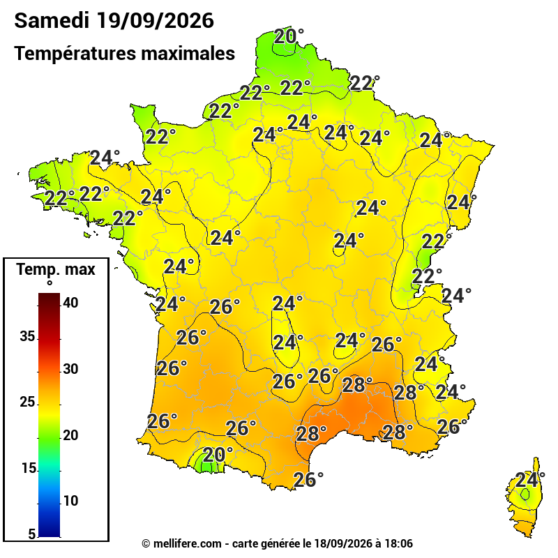 Prévision Températures maxi19/09