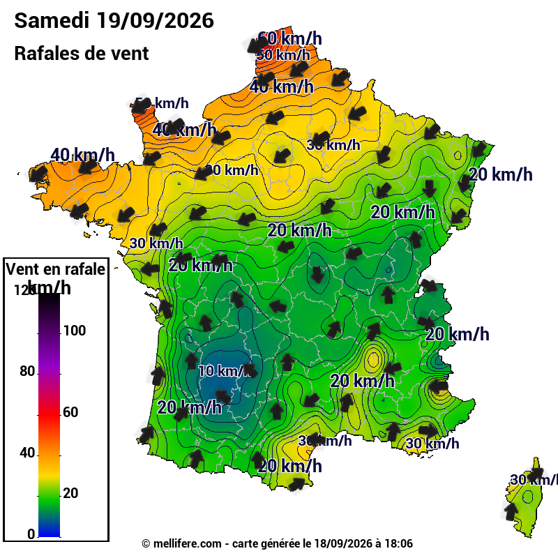 Prévision Vents et rafales 19/09