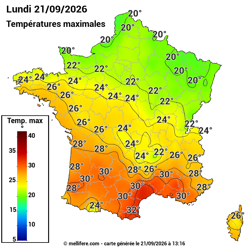 Prévision Températures maxi21/09