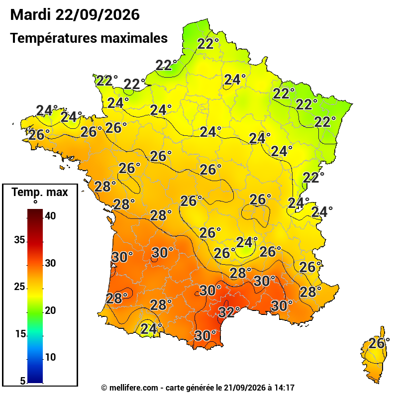 Prévision Températures maxi22/09