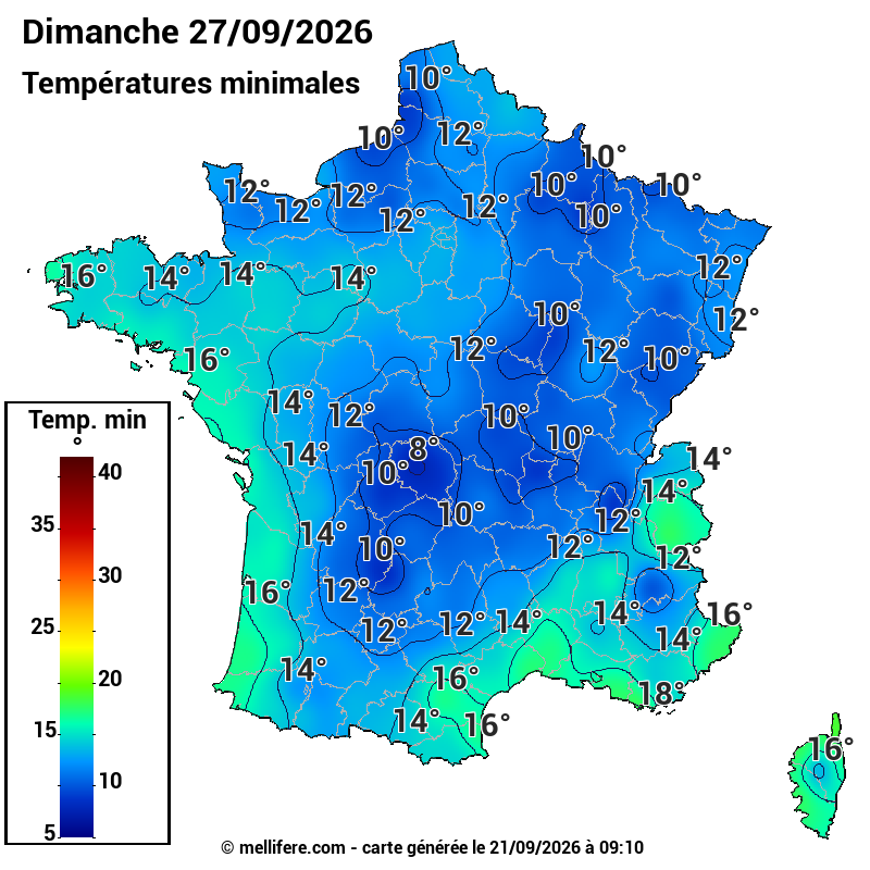 Prévision Températures mini 27/09