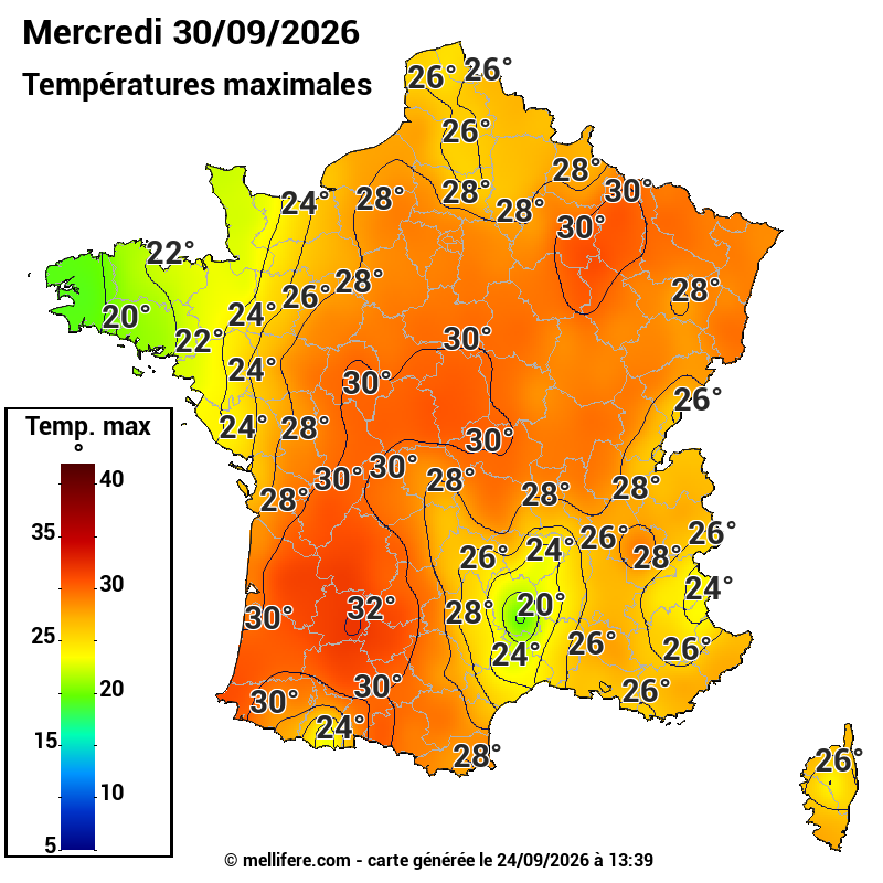 Prévision Températures maxi30/09