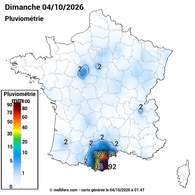 Prévision Pluviométrie 04/10