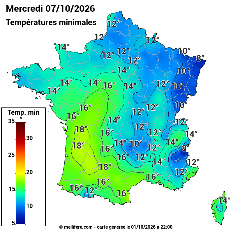 Prévision Températures mini 07/10