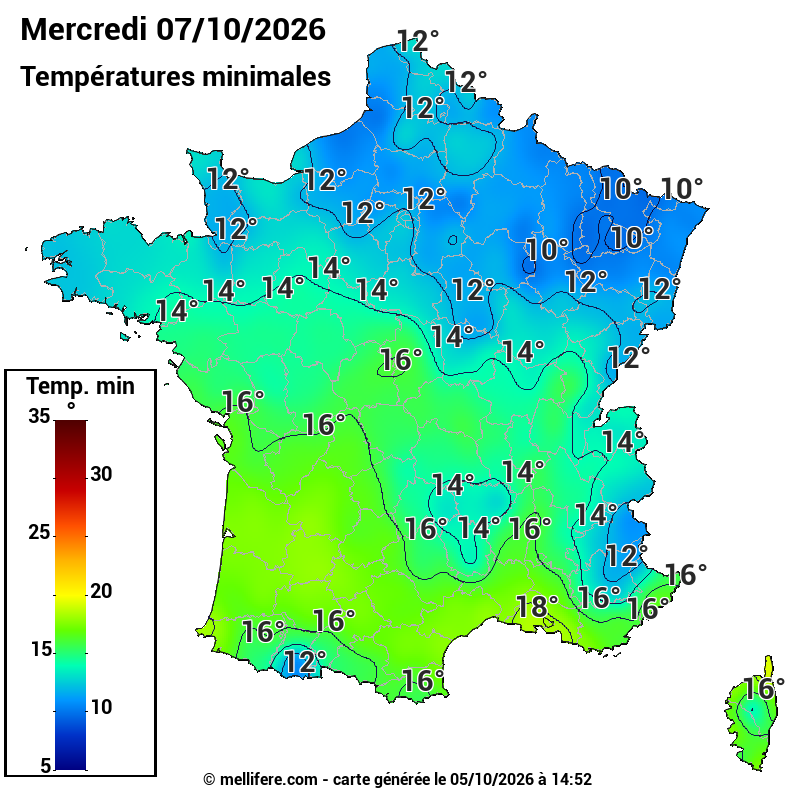 Prévision Températures mini 07/10
