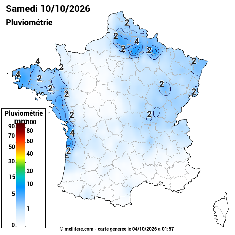 Prévision Pluviométrie 10/10