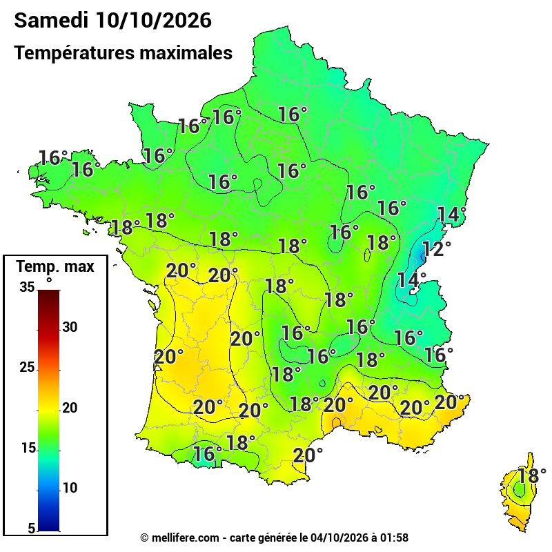 Prévision Températures maxi10/10
