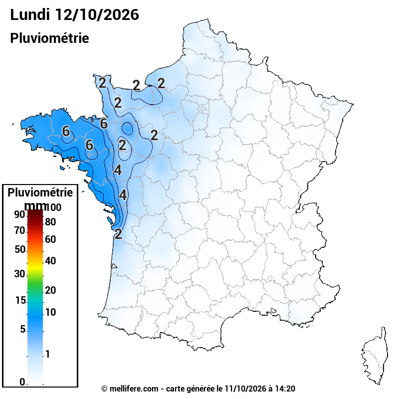 Prévision Pluviométrie 12/10