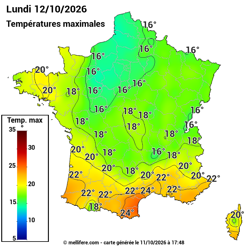 Prévision Températures maxi12/10