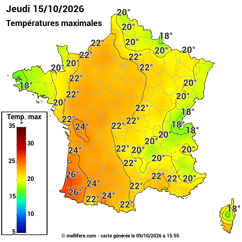 Prévision Températures maxi15/10