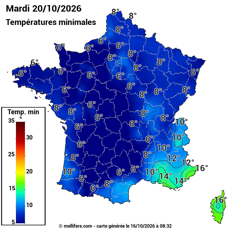 Prévision Températures mini 20/10