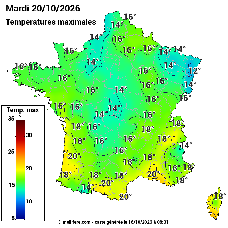 Prévision Températures maxi20/10