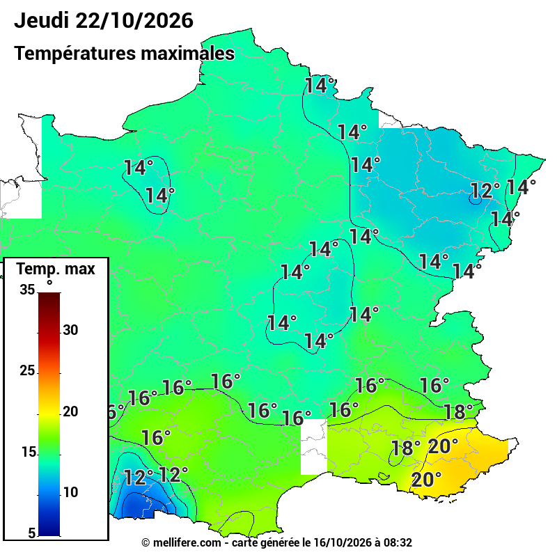 Prévision Températures maxi22/10