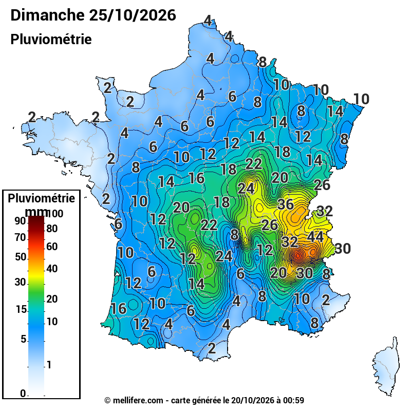 Prévision Pluviométrie 25/10