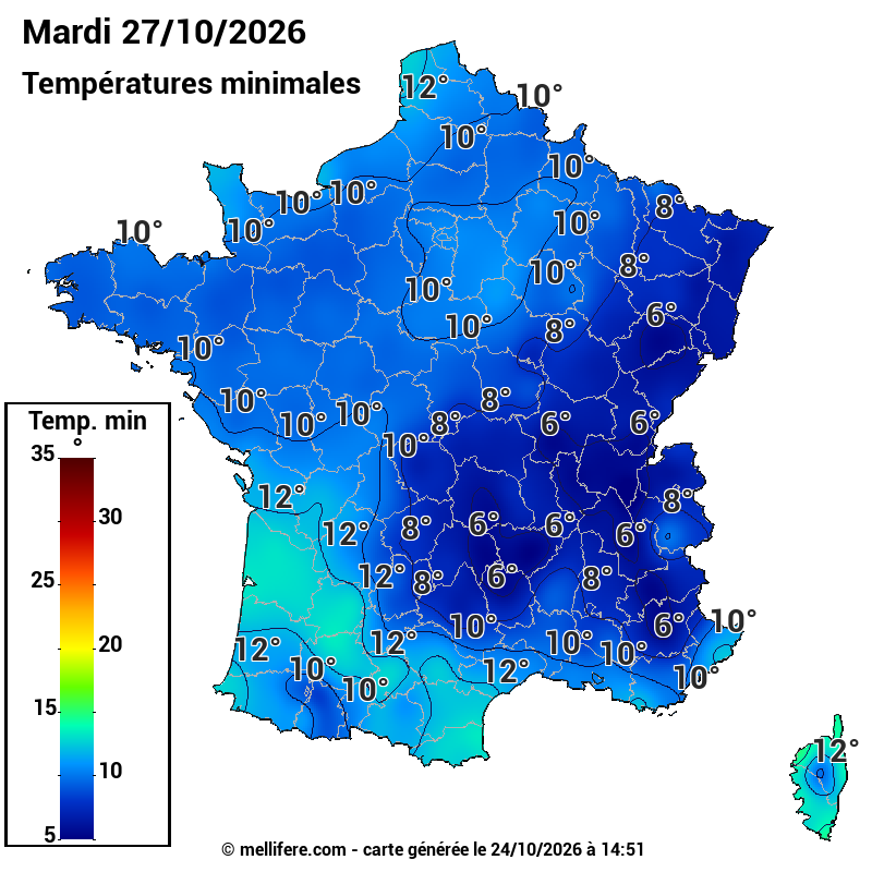 Prévision Températures mini 27/10