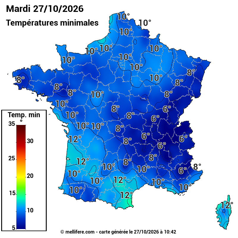 Prévision Températures mini 27/10