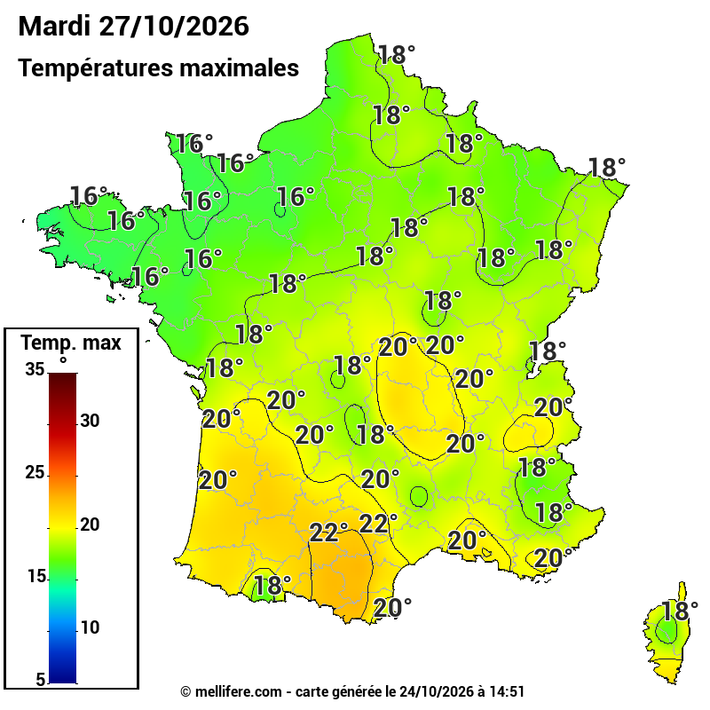 Prévision Températures maxi27/10