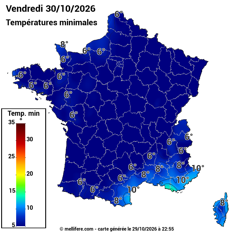 Prévision Températures mini 30/10
