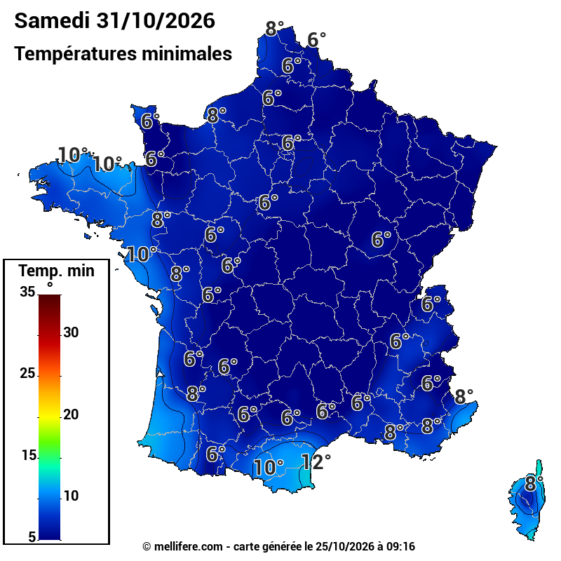 Prévision Températures mini 31/10