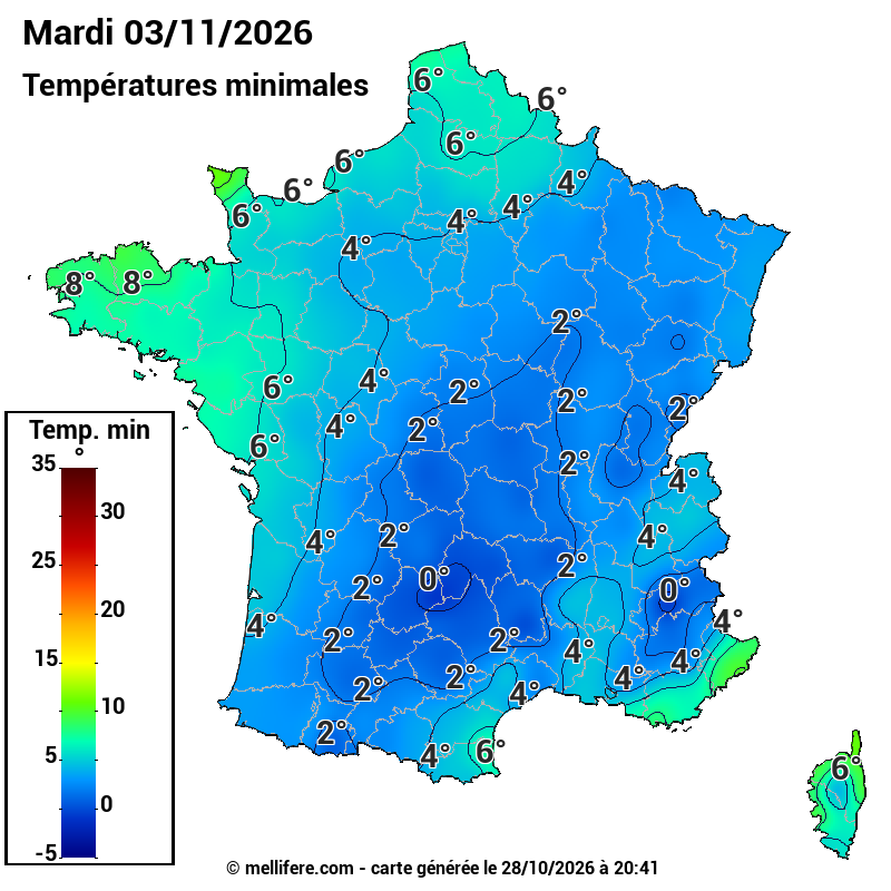 Prévision Températures mini 03/11