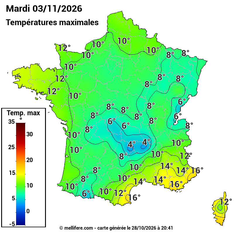 Prévision Températures maxi03/11