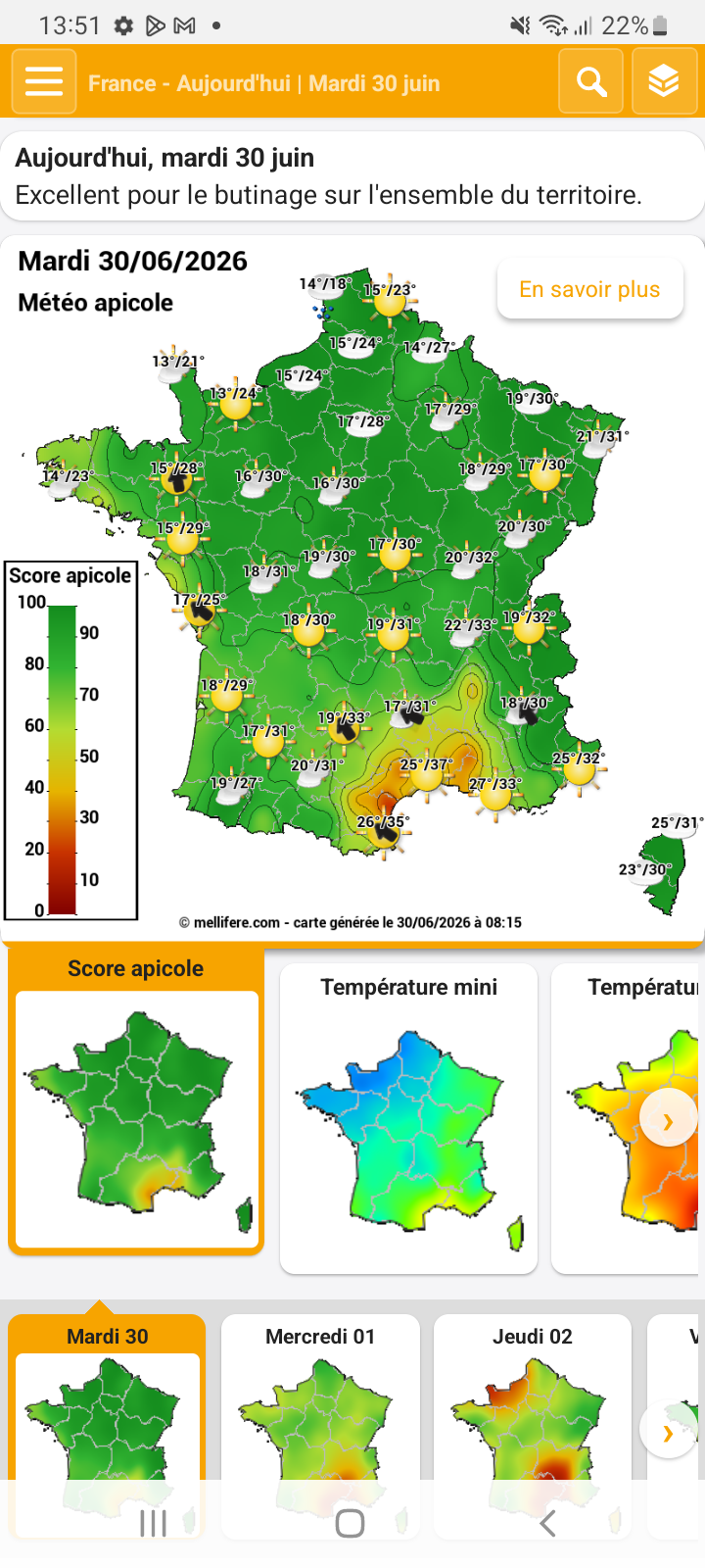 Météo apicole en france