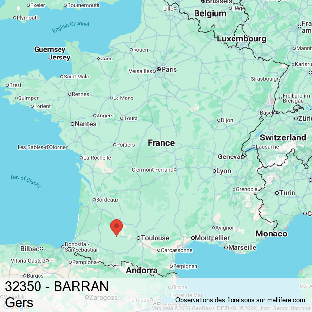 Les observations mellifères participatives à BARRAN (32350) dans le Gers